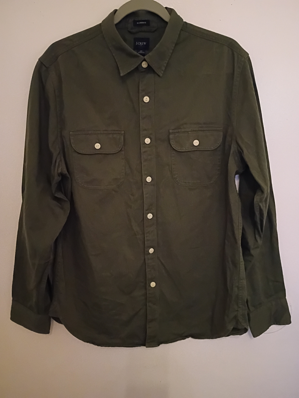 J.Crew Men's Classic Army Green Button-Up Shirt Sz M
